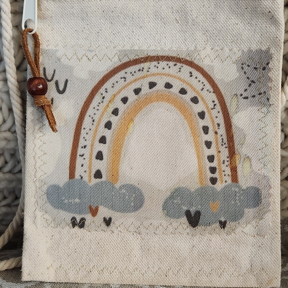 Rainbow Boho Beige Canvas Crossbody Cotton Zipper Tote Girls So Cute NWOT - Picture 3 of 6